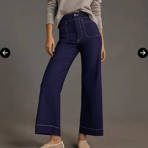 Maeve the Colette cropped wide leg pants contrast stitch purple size 32